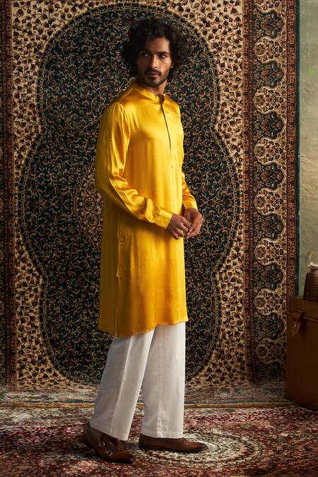 Buy Charkhee Yellow Modal, Satin, Poplin Zari Geometric Placement Embroidered Kurta Set Online at Aza Fashions Buy_Charkhee_Yellow Modal, Satin, Poplin Zari Geometric Placement Embroidered Kurta Set _Online_at_Aza_Fashions