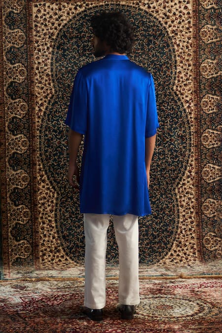 Shop Charkhee Blue Modal, Satin, Poplin Embroidery Zardozi Placket Kurta Set at Aza Fashions Shop_Charkhee_Blue Modal, Satin, Poplin Embroidery Zardozi Placket Kurta Set _at_Aza_Fashions