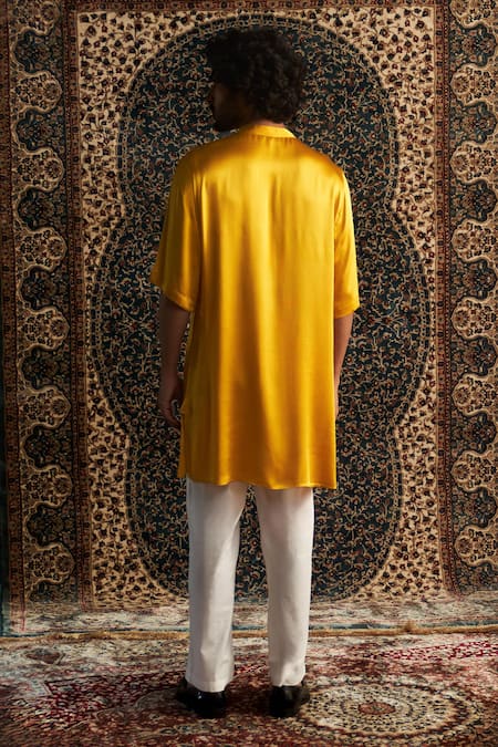 Shop Charkhee Yellow Modal, Satin, Poplin Zari, Embroidery Zardozi Placement Kurta Set at Aza Fashions Shop_Charkhee_Yellow Modal, Satin, Poplin Zari, Embroidery Zardozi Placement Kurta Set _at_Aza_Fashions