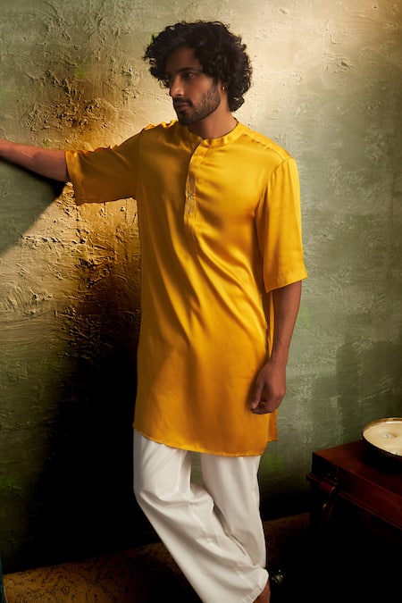 Charkhee Yellow Modal, Satin, Poplin Zari, Embroidery Zardozi Placement Kurta Set Online at Aza Fashions Charkhee_Yellow Modal, Satin, Poplin Zari, Embroidery Zardozi Placement Kurta Set _Online_at_Aza_Fashions