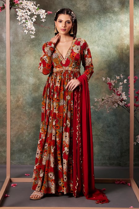 Mehak Murpana Blossom Print Anarkali With Dupatta 