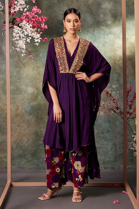 Mehak Murpana Zardozi Placket Embroidered Kaftan Kurta & Pant Set 