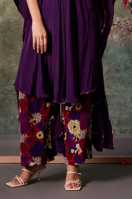 Mehak Murpana Purple Crepe, Cotton Sequins Zardozi Placket Embroidered Kaftan Kurta And Pant Set Online at Aza Fashions Mehak Murpana_Purple Crepe, Cotton Sequins Zardozi Placket Embroidered Kaftan Kurta And Pant Set _Online_at_Aza_Fashions