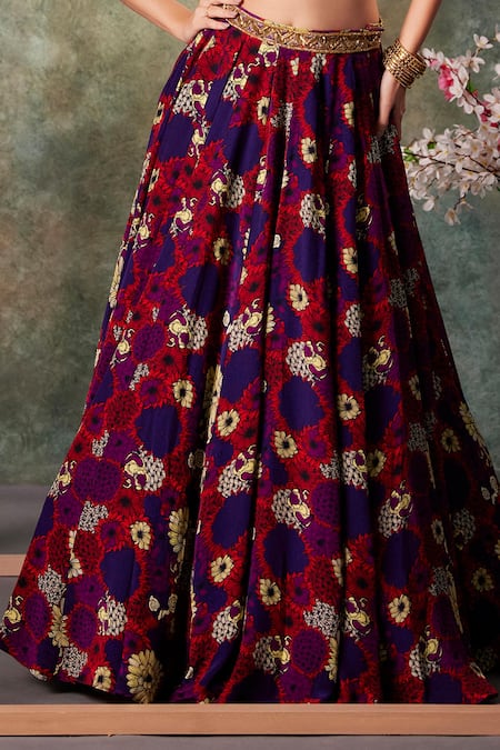 Mehak Murpana_Purple Crepe Embroidery, Beads, Sequins Floral Print Top And Lehenga Set _Online_at_Aza_Fashions