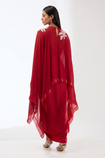 Anjali Kanwar Draped Dress With Flower Embroidered Cape 