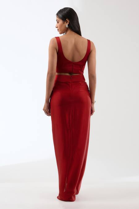 Buy_Anjali Kanwar_Red Silk, Viscose Beads Round , Open Tassel Embellished Cape Skirt Set _Online_at_Aza_Fashions