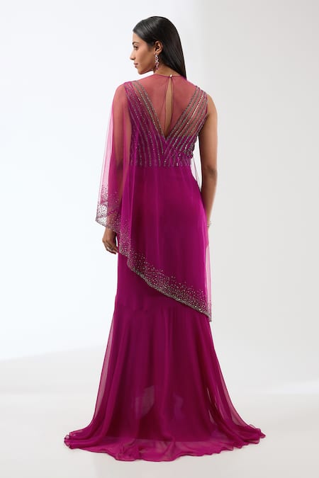 Anjali Kanwar Bead Embroidered Draped Saree Gown 