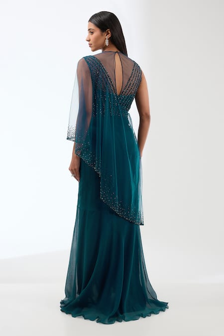 Anjali Kanwar Stripe Embroidered Draped Saree Gown 