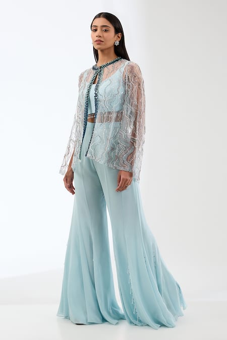 Anjali Kanwar Wave Embroidered Jacket Flared Pant Set 