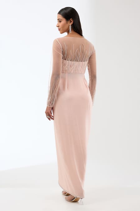 Buy_Anjali Kanwar_Peach Silk, Viscose Crystals, Sequins, Beads Border Embroidered Cape Kurta Set _Online_at_Aza_Fashions