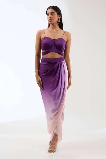 Anjali Kanwar_Purple Silk, Viscose Sequins, Beads Round Neck Work Cape Skirt Set _Online_at_Aza_Fashions