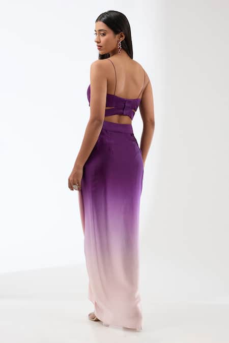 Buy_Anjali Kanwar_Purple Silk, Viscose Sequins, Beads Round Neck Work Cape Skirt Set _Online_at_Aza_Fashions