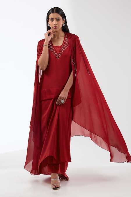 Anjali Kanwar Tassel Embellished Cape Skirt Set 