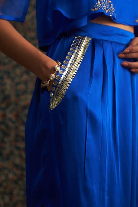 Buy_Charkhee_Blue Organza, Modal Mirrors, Sequins, Diamond Butti Embroidered Top And Pant Set _Online_at_Aza_Fashions