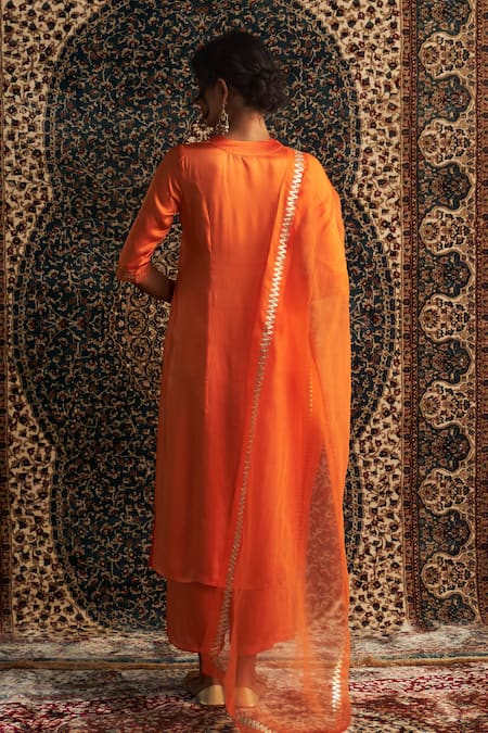 Charkhee Gota Panel Embroidered Straight Kurta Pant Set 