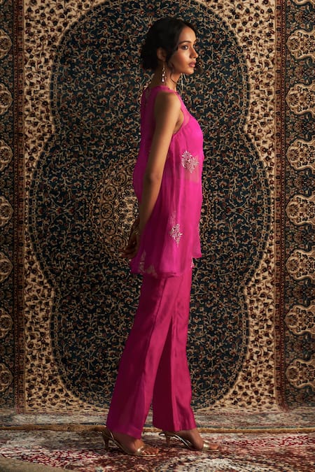 Shop Charkhee Pink Modal, Satin, Organza, Chanderi Diamonds, Embroidery Sheer Kurta Pant Set Online at Aza Fashions Shop_Charkhee_Pink Modal, Satin, Organza, Chanderi Diamonds, Embroidery Sheer Kurta Pant Set _Online_at_Aza_Fashions