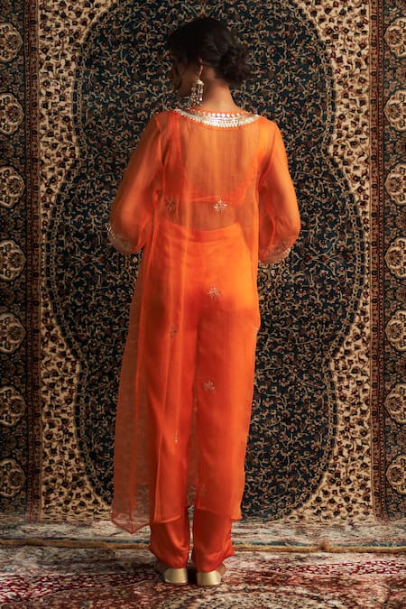 Charkhee Sheer Hand Embroidered Kurta Pant Set 