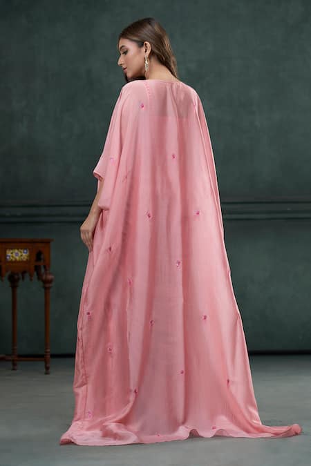 Shop_Hirika & Dhruti_Pink Mohair, Silk Organza Embroidery, Mirrors Tassel Jacket Draped Skirt Set _at_Aza_Fashions