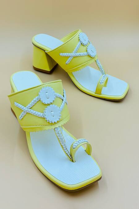 Buy Shiveen Shiveen Yellow Braided Woven Strap Kolhapuri Heels Online at Aza Fashions Buy_Shiveen Shiveen_Yellow Braided Woven Strap Kolhapuri Heels _Online_at_Aza_Fashions
