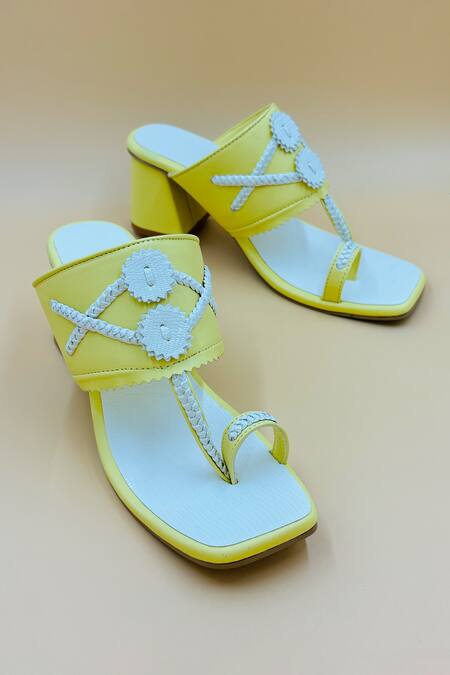 Shop Shiveen Shiveen Yellow Braided Woven Strap Kolhapuri Heels Online at Aza Fashions Shop_Shiveen Shiveen_Yellow Braided Woven Strap Kolhapuri Heels _Online_at_Aza_Fashions