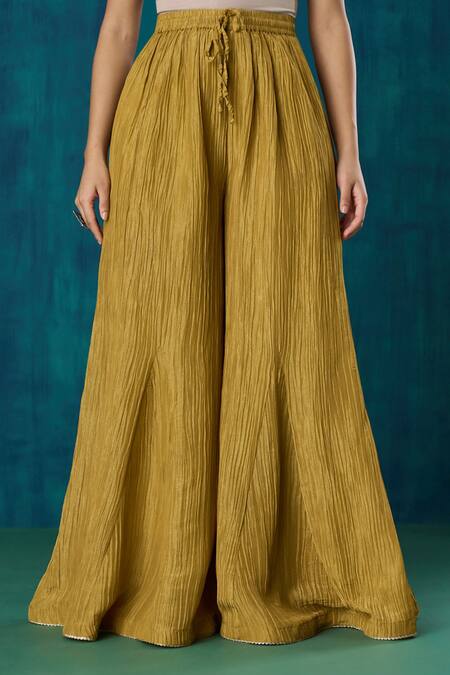 Buy Mushio Yellow Tissue, Organza Embroidery, Suvarna Floral A-line Kurta And Sharara Set Buy_Mushio_Yellow Tissue, Organza Embroidery, Suvarna Floral A-line Kurta And Sharara Set