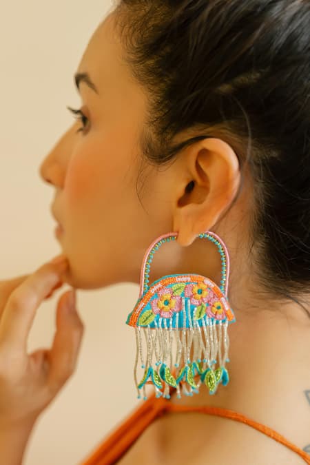 KrutiArts Blue Embroidery Tulum Earrings 