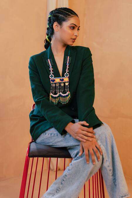 Buy_Krutiarts_Orange Vevlo Bead And Metal Embellished Necklace 