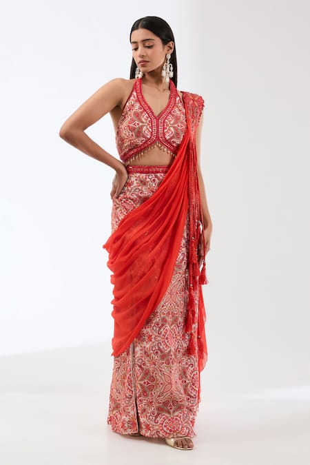 Rabani & Rakha Sairra Embroidered Pre-Stitched Skirt Saree With Blouse 