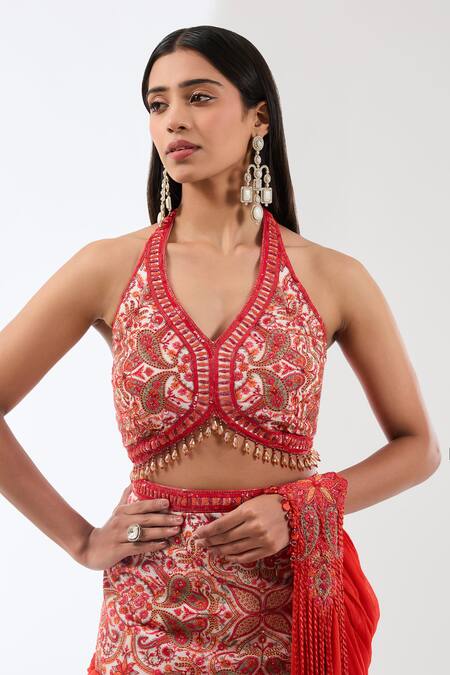 Buy_Rabani & Rakha_Ivory Chiffon, Georgette Sequins, Sairra Pre-stitched Skirt Saree With Blouse _Online_at_Aza_Fashions