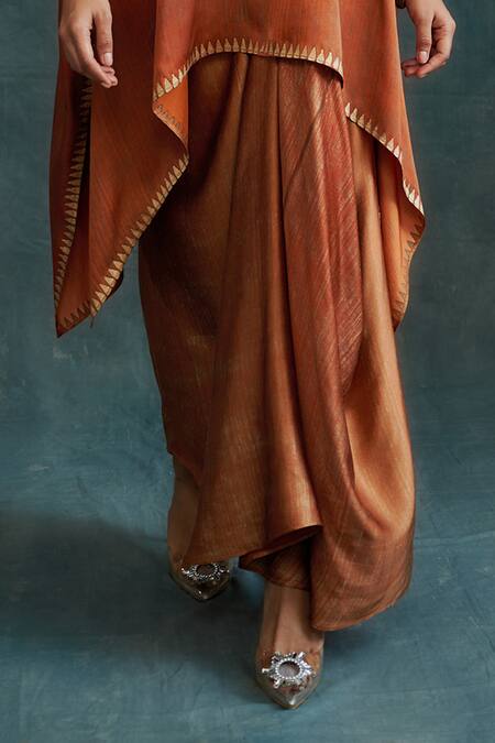 Krishna Mehta_Orange Modal Gota Patti Split V-neck Embroidered Kaftan _at_Aza_Fashions