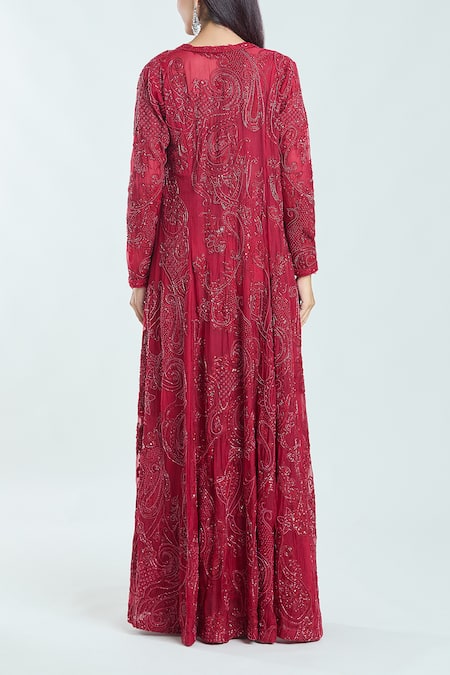 Shop Ridhima Bhasin Red Organza, Chiffon Pearls, Embroidery Ewaaz Pre-draped Saree Set With Jacket at Aza Fashions Shop_Ridhima Bhasin_Red Organza, Chiffon Pearls, Embroidery Ewaaz Pre-draped Saree Set With Jacket _at_Aza_Fashions