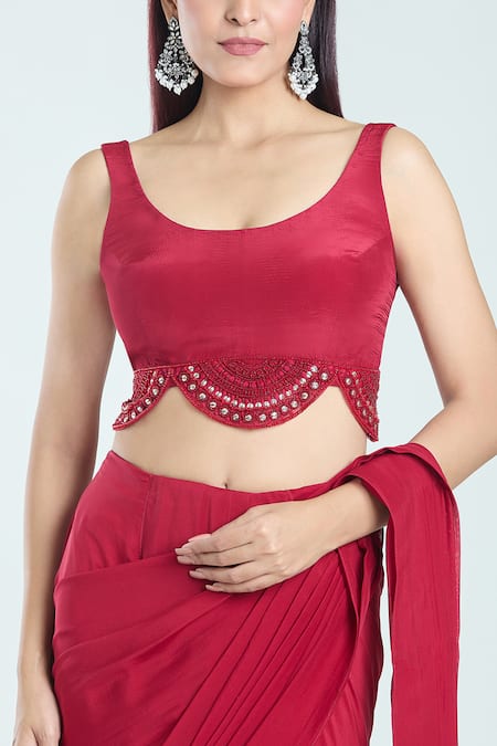 Buy Ridhima Bhasin Red Organza, Chiffon Pearls, Embroidery Ewaaz Pre-draped Saree Set With Jacket Online at Aza Fashions Buy_Ridhima Bhasin_Red Organza, Chiffon Pearls, Embroidery Ewaaz Pre-draped Saree Set With Jacket _Online_at_Aza_Fashions