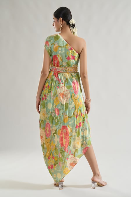 Gopi Vaid Eli Summer Floral Print Dress With Belt 