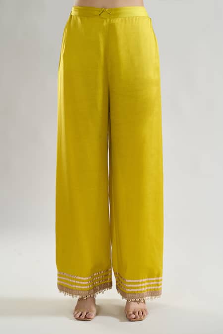 Buy_Gopi Vaid_Yellow Chiffon, Net, Linen, Satin Embroidery, Huma Bodice Anarkali Palazzo Set 