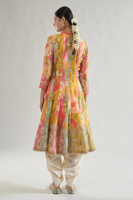 Shop_Gopi Vaid_Multi Color Chiffon, Cotton Nasreen Floral Bloom Print Anarkali With Dhoti Pant _at_Aza_Fashions