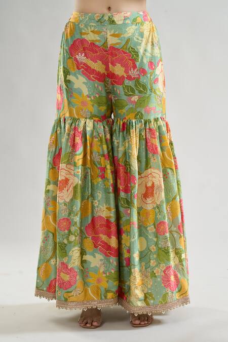 Buy Gopi Vaid Green Chiffon, Satin Embroidery, Sequins, Malishika Bodice Kurta Sharara Set Buy_Gopi Vaid_Green Chiffon, Satin Embroidery, Sequins, Malishika Bodice Kurta Sharara Set