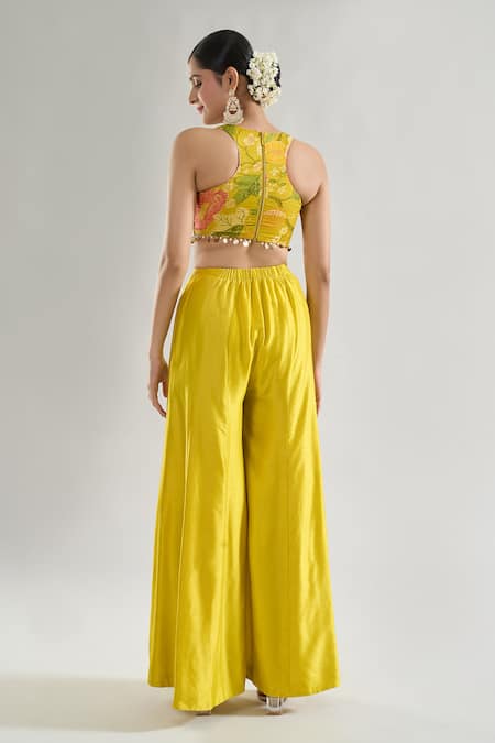 Shop_Gopi Vaid_Multi Color Chiffon, Tussar Sequins, Parul Floral Print Jacket Flared Pant Set 