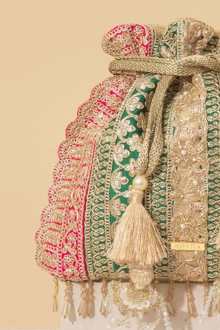 Buy Amyra Green Embroidery, Beads Naaz Floral Vine Potli Bag Online at Aza Fashions Buy_Amyra_Green Embroidery, Beads Naaz Floral Vine Potli Bag _Online_at_Aza_Fashions