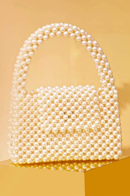 Shop Amyra Off White Pearls Lenora Embellished Bag at Aza Fashions Shop_Amyra_Off White Pearls Lenora Embellished Bag _at_Aza_Fashions