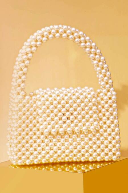 Amyra Off White Pearls Lenora Embellished Bag Online at Aza Fashions Amyra_Off White Pearls Lenora Embellished Bag _Online_at_Aza_Fashions