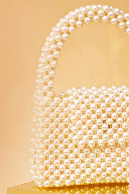 Amyra Off White Pearls Lenora Embellished Bag at Aza Fashions Amyra_Off White Pearls Lenora Embellished Bag _at_Aza_Fashions
