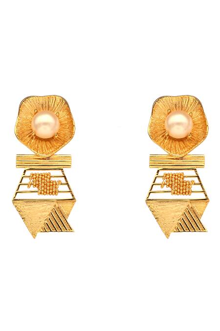 Itrana_Gold Plated Pearls Hexa Earrings _Online_at_Aza_Fashions