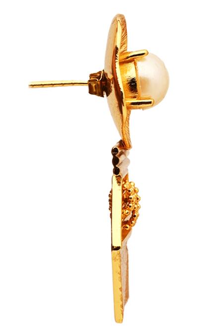 Shop_Itrana_Gold Plated Pearls Hexa Earrings _Online_at_Aza_Fashions