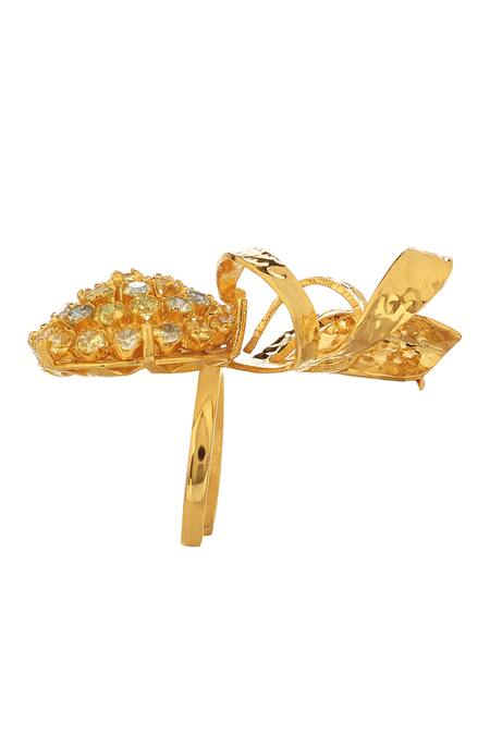 Itrana_Gold Plated Zari Calendula Ring _Online_at_Aza_Fashions