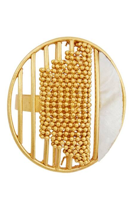 Shop_ITRANA_Gold Plated Pearl Textured Moon Ring 