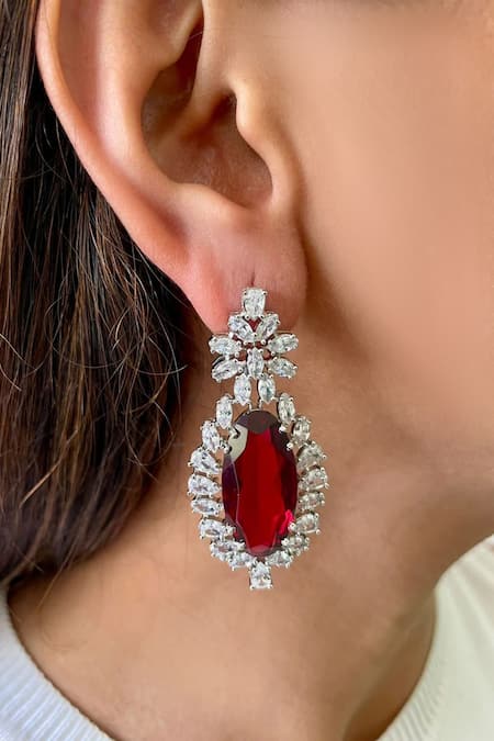 PRERTO Ruby Embellished Diamonte Necklace Set 