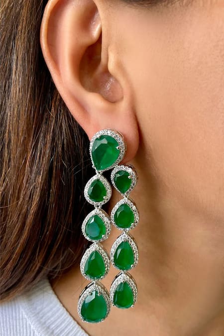 PRERTO Layered Emerald Tear Drop Necklace Set 