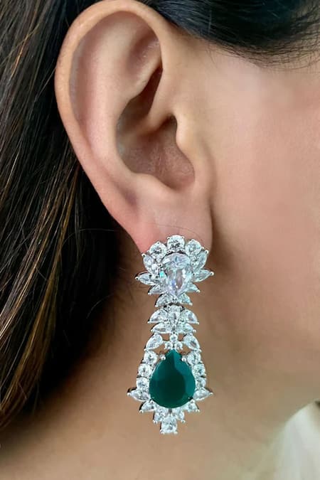 PRERTO Drop Emerald Dimonte Necklace Set 