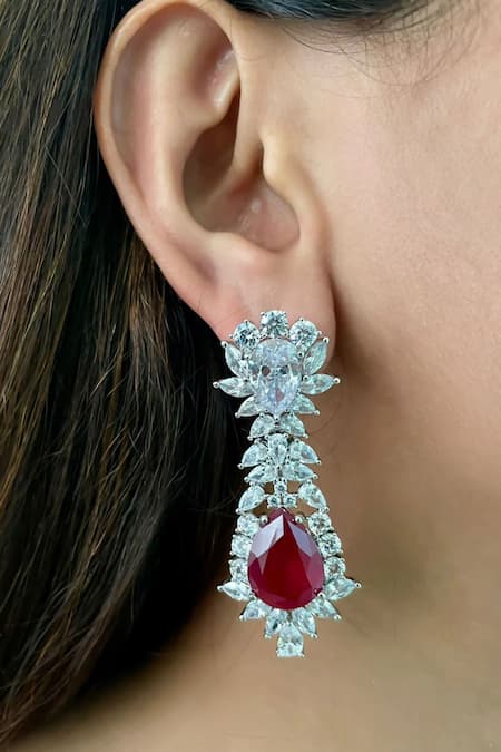 PRERTO Drop Ruby Dimonte Necklace Set 