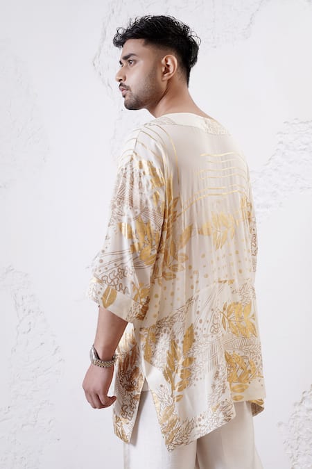 Shwetanga Foil Print Kaftan Kurta & Pant Set 